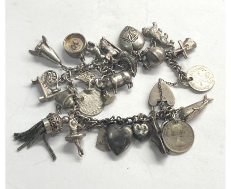 Vintage silver charm bracelet weight 62g 