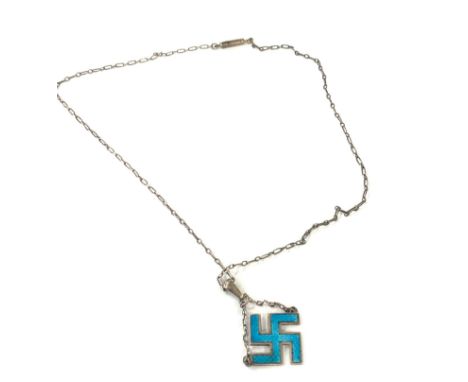 1923 Silver and enamel pendant and chain 