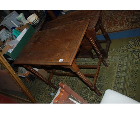 A 19th c. Oak Hall Table having moulded edge rectangular top, on shaped frieze, standing on bobbin turned legs with stretcher