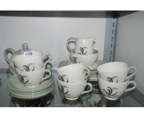 A Copeland Spode 'Olympus' pattern six place setting Teaset including teapot, milk jug, sugar bowl and bread and butter plate