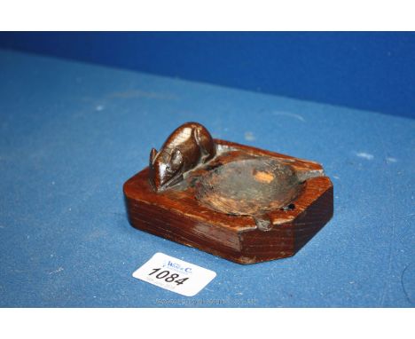 A ''Robert Mouseman Thompson'' Oak Ashtray with carved mouse circa 1960