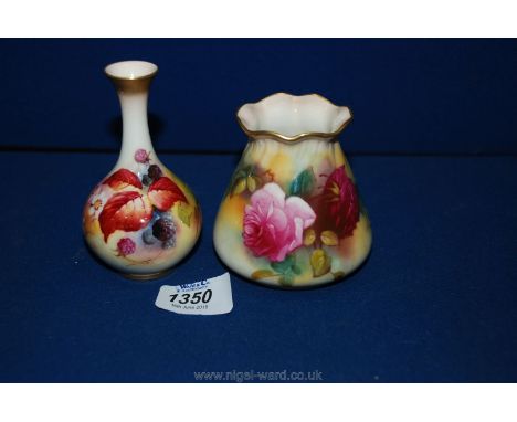 A small Royal Worcester G057 rose decorated Vase and a Royal Worcester 2491 bud Vase