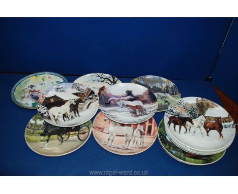Thirteen Spode Horse Plates and a modern Japanese plate
