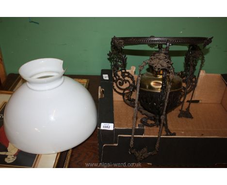 A large metal and brass Oil Ceiling Lamp