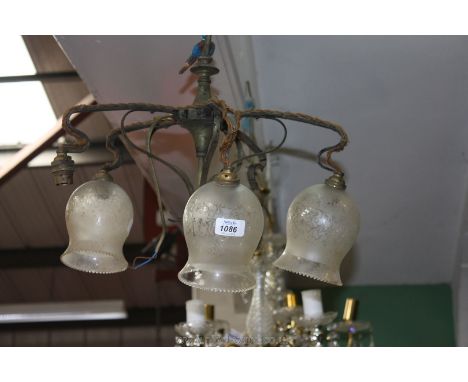 An Art Nouveau five branch metal Pendant Ceiling Light, the five arms radiating from central column, each having scrolled met