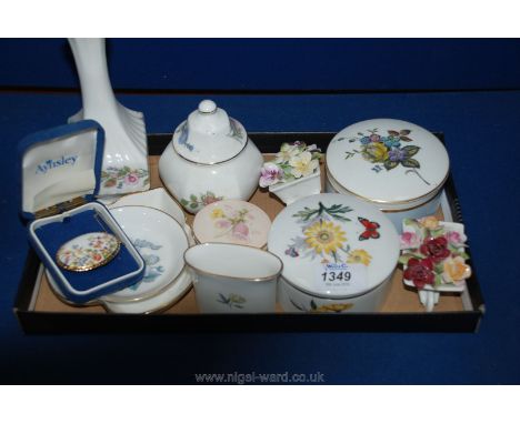 Miscellaneous china including Aynsley 'Wild Tudor', Royal Worcester lidded pots, a Palissy trinket pot and lid, an Aynsley br