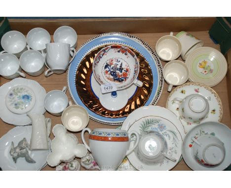 A quantity of china including Dresden cups and saucers, Royal Worcester leaf jug, Wedgwood trinket box, etc