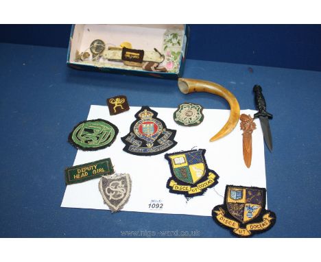 Miscellaneous Uniform Badges, enamel badges, sheep's horn, etc.,
