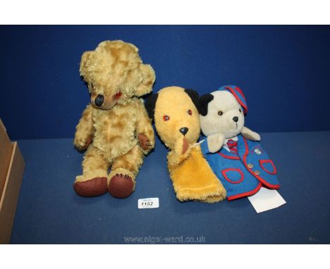A Farnell Teddy bear and pair of Sooty and Sweep glove Puppets circa 1948