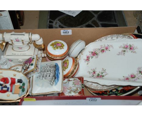 A quantity of china trinket pots, sandwich plate, display plates, etc