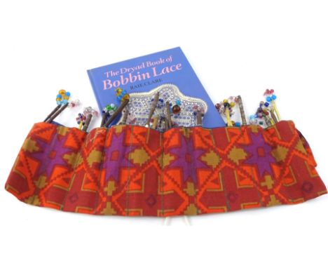 A set of lace tools, and a book on the Dryad Book of Bobbin Lace by Clare (Raie)
