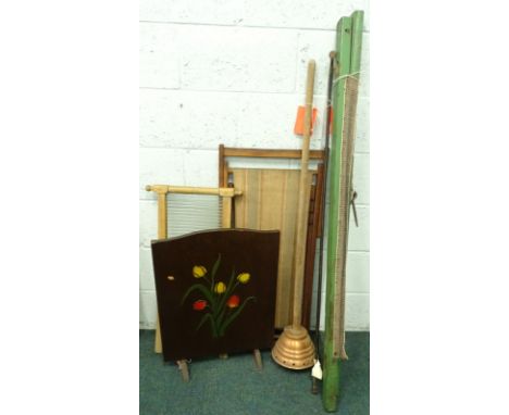 Miscellaneous items, to include a child's deck chair, a wash board, a firescreen etc. 