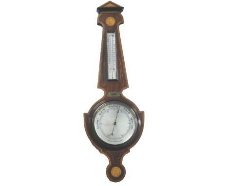An Edwardian mahogany and inlaid aneroid barometer, with presentation plaque from the East London Teachers Association to a M