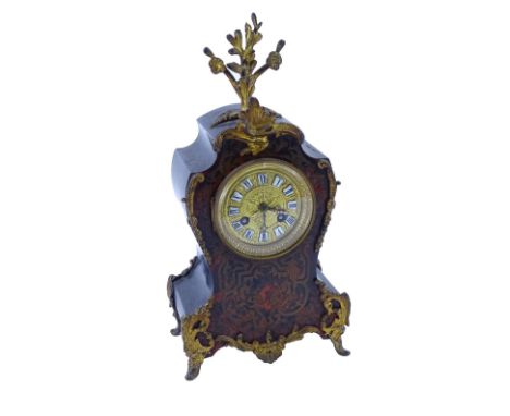 A 19thC French Boulle cartel mantel clock, with ormolu mounts, 8 day movement striking bell, 33cm H.