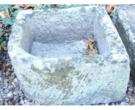 A corner hewn stone trough or sink, 42cm W.