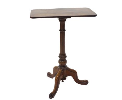 A 19thC mahogany occasional table, with a rectangular top on a turned column and tripod base, 54cm W.