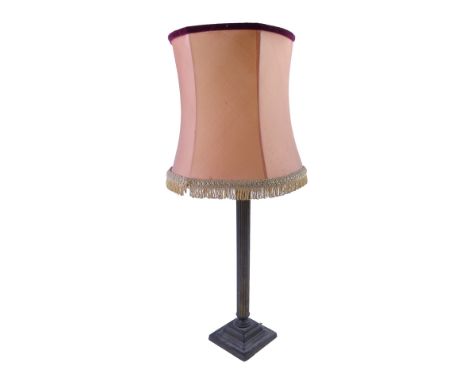 A brass and anodised column Corinthian table lamp.