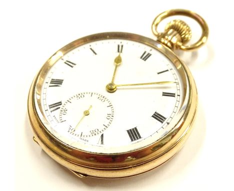 A gold plated pocket watch, marked to rear star Denison Watch Case Company Limited, numbered 2048243, with white enamel dial 