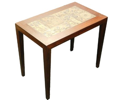 A Danish rosewood coffee table, the rectangular top inset with Royal Copenhagen tiles, designed by Nils Thorsen, enamel type 