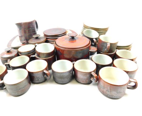 A Desiree Danish studio pottery part tea service, with a two handled tureen, stands etc.