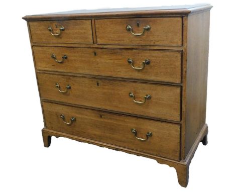 A 19thC oak chest of drawers, the top with a moulded edge above two short and three long drawers, with bracket feet, 106cm W.