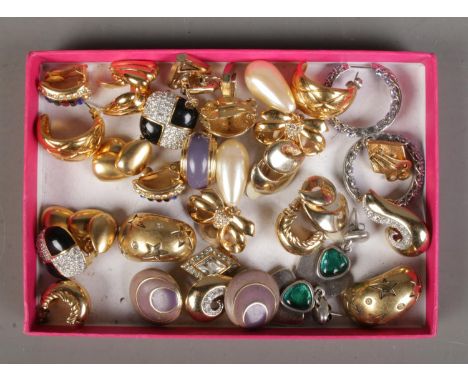 A collection of designer costume earrings to include Swarvoski, Monet etc.  