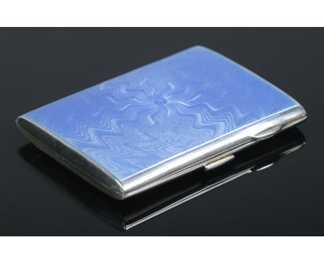 An Art Deco silver and blue guilloche enamel cigarette case. Assayed Birmingham 1929 by Hemming &amp; Walton. 8.5cm x 6.5cm. 