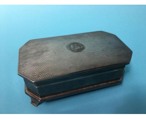 An engine turned silver box, marks rubbed, lined interior, 13.5cm x 7.5cm, 280 grams