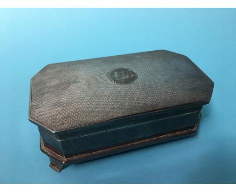 An engine turned silver box, marks rubbed, lined interior, 13.5cm x 7.5cm, 280 grams