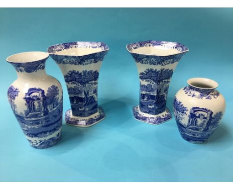 A pair of Spode Italian octagonal tapering vases and two othersCondition ReportAll pieces have minor ware commensurate with a