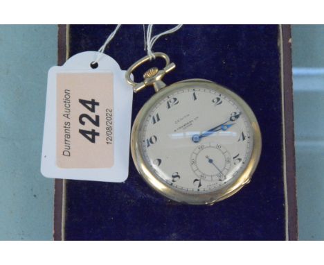A 9ct gold Zenith (dial marked) R Chambers Ltd, Luton pocket watch with large sub seconds dial and blue steel hands