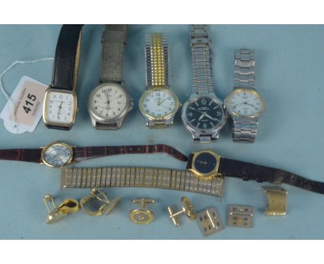 Seven assorted vintage watches including Casio and Lorus together with assorted plated cuff links