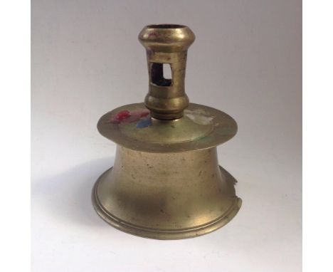 A 16thC brass capstan candlestick, 4.75” high – a/f