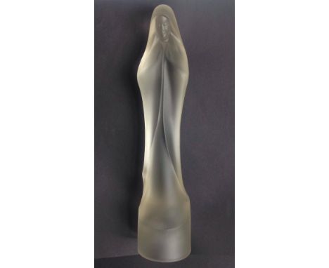 A Steph Uiterwaal frosted glass figure of Saint Theresa,14.75” with wooden base for use as a lamp