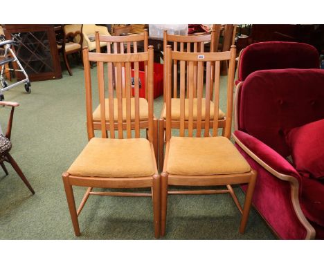 Set of 4 Ercol Blonde Elm Dining chairs with upholstered seats 