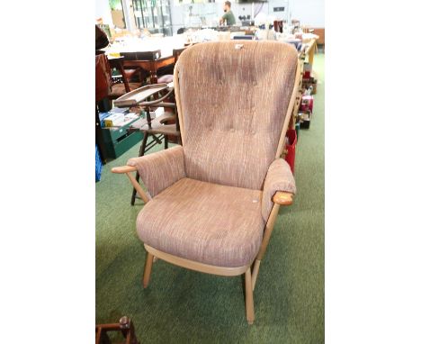Ercol Blonde Elm Upholstered elbow chair 