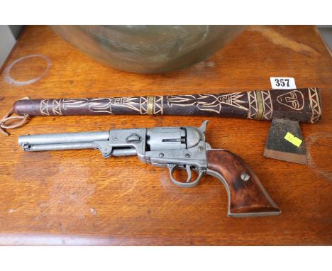 Realistic Colt Revolver cap gun a Native American Indian tomahawk axe