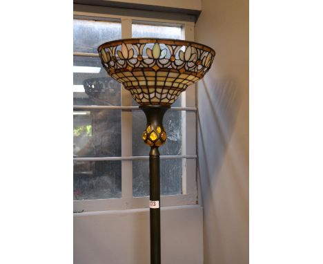 Tiffany Style uplight standard lamp over foliate base 