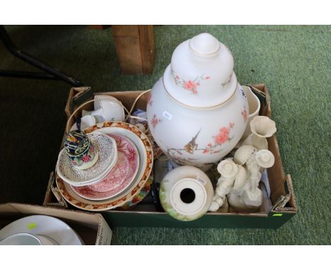 Large Opaque glass Urn light. Assorted Ceramics, Bisque figures etc 