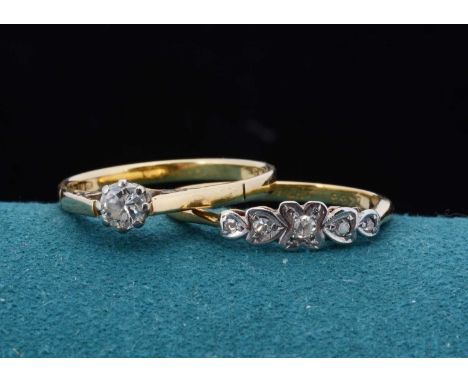 An art deco illusion set five stone diamond ring in 18ct gold and platinum, ring size K, together with an 18ct gold diamond s