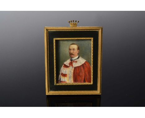 An Edwardian portrait miniature of a gentleman by Monica Emily Ivor Freyburg, the ivory panel 9.8cm by 7.8cm in an ornate orm