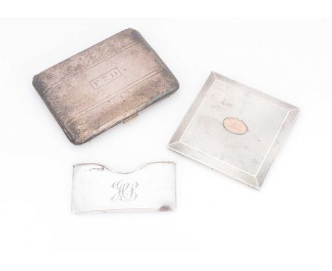 Two Art Deco period silver cigarette cases and an earlier card holder case, 9.15 ozt (3)