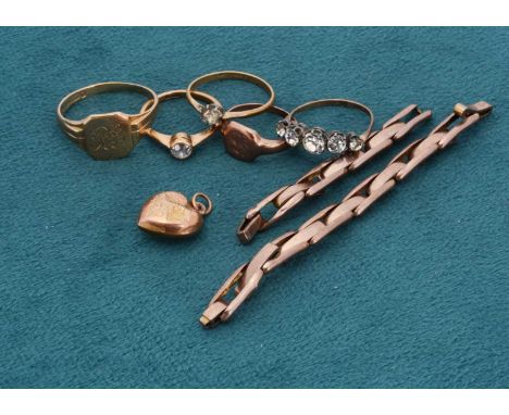 *PLEASE NOTE GOLD WEIGHT CORRECTED - A collection of 18ct and 9ct gold , including a paste set 18ct marked dress ring, size K