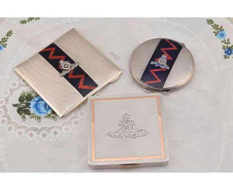 Three silver Royal Artillery compacts, Three silver Royal Artillery compacts, all of engine turned design, two matching havin