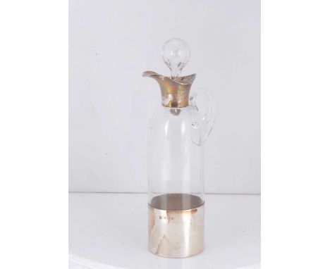 An Edwardian and later glass and silver mounted Whisky noggin by Hukin & Heath, with later glass stopper, 22cm high, plain re