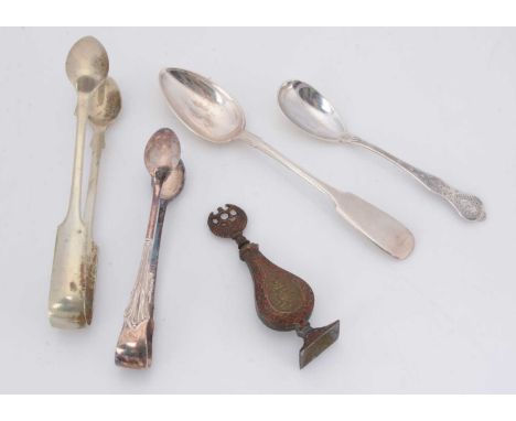 A Russian silver teaspoon and other items, circa 1880 of fiddle pattern shape, Moscow assay office mark together with a Dutch