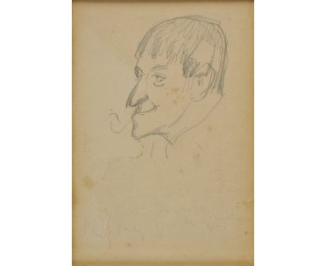 * Du Maurier, George, 1834-1896, Portrait of Phil May, 1895, pencil on paper, 12 x 8.5 cm (4.75 x 3.3 ins), typed label to mo