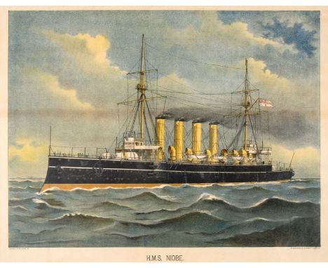 * Marine. H. M. S. Niobe, published R. Abrahams, Plymouth, circa 1900, chromolithograph, 415 x 520 mm, mounted, framed and gl
