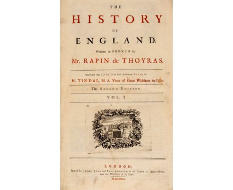 Rapin de Thoyras (Paul). The History of England ..., translated into English with additional notes by N. Tindal ..., 2 volume