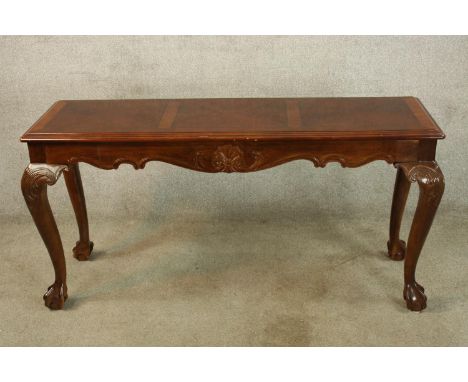 Console table, mahogany crossbanded and ebony strung, in the George ll style. H.70 W.136cm. 